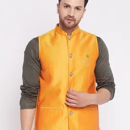 even Men Yellow Solid Nehru Jacket-image-36