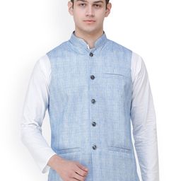 Exotic India Check Pattern Woven Nehru Jacket-5