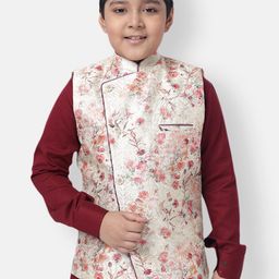 NAMASKAR Boys Gold-Coloured & Red Printed Woven Nehru Jacket-picture-4