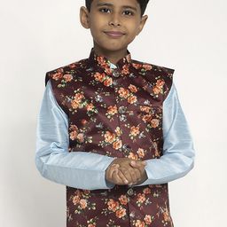 KRAFT INDIA Boys Maroon & Orange Printed Satin Nehru Jacket-picture-17