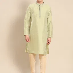 KISAH Men Green Solid Kurta with Trousers-image-23