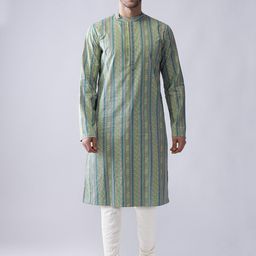 KISAH Men Green Printed Kurta with Churidar-41
