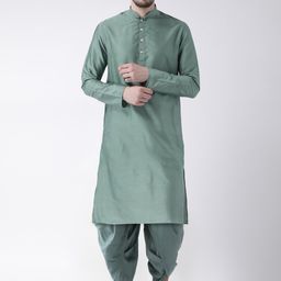 KISAH Men Green Solid Straight Kurta with Dhoti Pants-picture-7