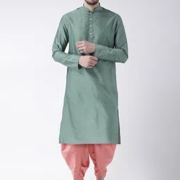 KISAH Men Green Kurta with Dhoti Pant Set-image-38