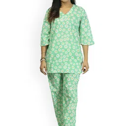 Freesia Array Floral Printed V-Neck Pure Cotton Top With Trousers-picture-7