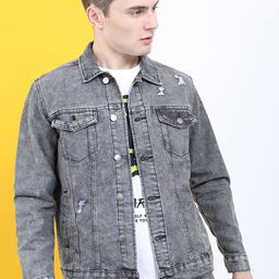 KETCH Men Spread Collar Washed Denim Trucker Jacket-24