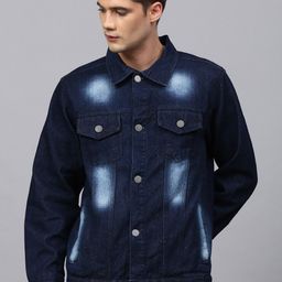 Campus Sutra Men Blue Washed Windcheater Outdoor Denim Jacket-image-85
