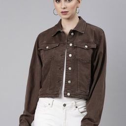 SHOWOFF Spread Collar Windcheater Crop Denim Jacket-44