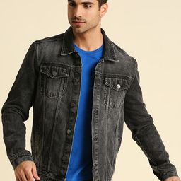 High Star Men Charcoal Washed Denim Spread Collar Jacket-image-66