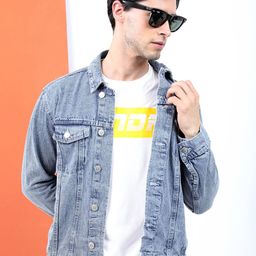 HIGHLANDER Men Blue Washed Crop Denim Jacket-54
