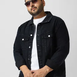 Urbano Plus Men Washed Denim Jacket-image-51