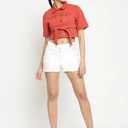 Belliskey Women Rust Orange Lightweight Denim Jacket-image-103