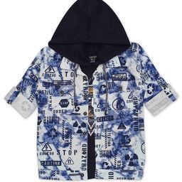 CAVIO Boys Typography Printed Roll-Up Sleeves Cotton Casual Shirt-image-11