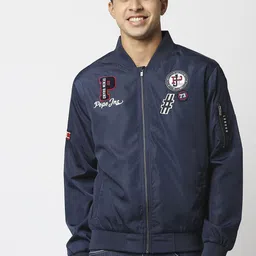 Pepe Jeans Men Navy Blue Bomber with Patchwork Jacket-image-49