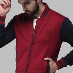 VEIRDO Mock Collar Fleece Varsity Jacket-33