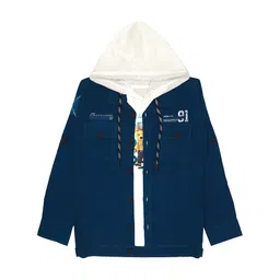 CAVIO Boys Colourblocked Hooded Neck Lightweight Cotton Denim Jacket With T-Shirt-image-13