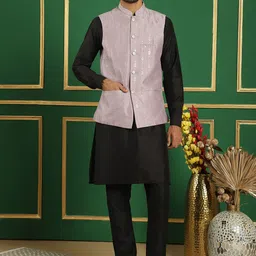 Anouk Lavender & Black Embroidered Regular Sequinned Kurta with Pyjamas image 1