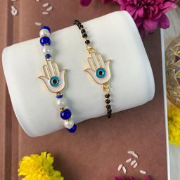 I Jewels Set Of 2 Evil Eye Bhaiya Bhabhi Mangalsutra Bracelet Rakhi Set-image-71