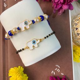 I Jewels Set Of 2 Evil Eye Bhaiya Bhabhi Mangalsutra Bracelet Rakhi Set-image-73