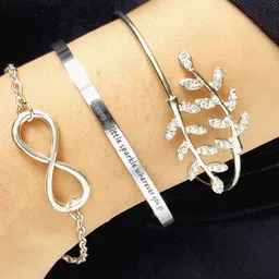 JOKER & WITCH Women Set of 3 Silver-Plated Cuff Bracelet-16