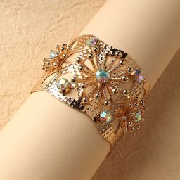 SOHI Gold-Plated Artificial Stones Studded Cuff Bracelet-32