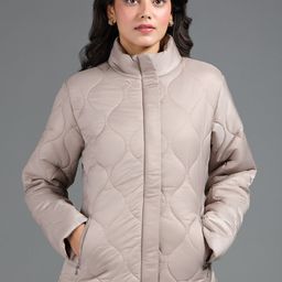 20Dresses Grey Mock Collar Long Sleeves Puffer Jacket-image-7