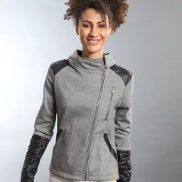 Campus Sutra Women Grey Windcheater Crop Cotton Bomber Jacket-image-83