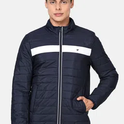 t-base Men Navy Blue Colourblocked Windcheater Puffer Jacket-picture-53