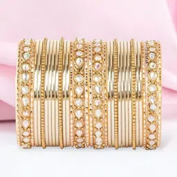 leshya Set Of 32 Brass-Plated Stones Studded Bangles-17