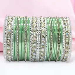 leshya Set Of 32 Brass-Plated Stones Studded Bangles-14