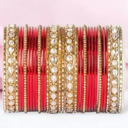 leshya Set of 32 Brass-Plated Kundan Stone Studded Bangles-16