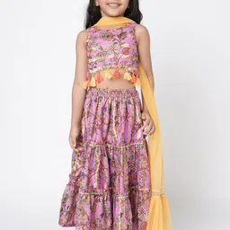 LIL DRAMA Girls Floral Printed Ready to Wear Lehenga & Blouse With Dupatta-picture-56