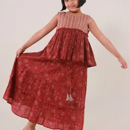 Sangria Girls Maroon Printed Pure Cotton Lehenga With Blouse-picture-42