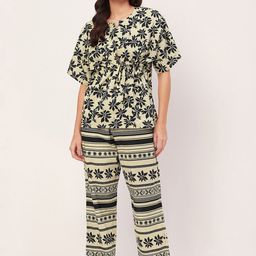 Moomaya Printed Cotton Top With Pyjamas Night Suit-image-95