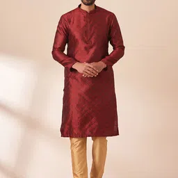 Manyavar Men Woven Design Straight Kurta with Churidar-image-49