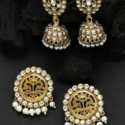 Fida Set Of 2 Gold-Plated Traditional Kundan And Pearl Earrings-78