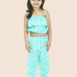 JUNITOS Girls Printed Pure Cotton Crop Top & Pyjamas Clothing Set-picture-10