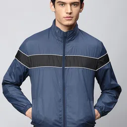 High Star Men Navy Blue Colourblocked Bomber Jacket-image-68