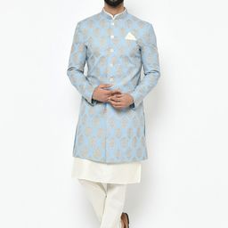 KISAH Men Printed Mandarin Collar Long Sleeves Sherwani Set-picture-31