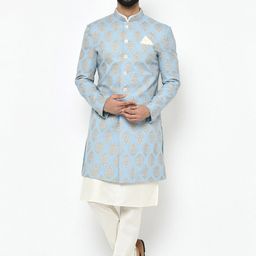 KISAH Men Printed Mandarin Collar Sherwani Set-image-94