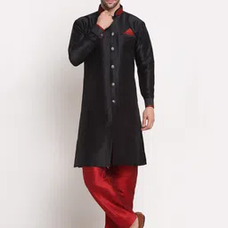 Benstoke Men Maroon & Black Solid Sherwani Set-image-12