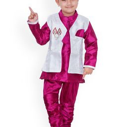 BAESD Boys Woven Design Mandarin Collar Sherwani Set-11