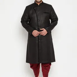 VASTRAMAY Men Black & Maroon Slim-Fit Sherwani Set-picture-31