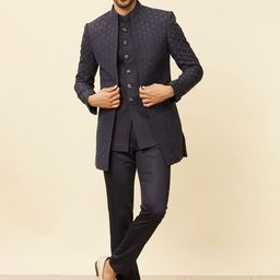 Twamev Embroidered Mandarin Collar Straight Sherwani Set-image-19