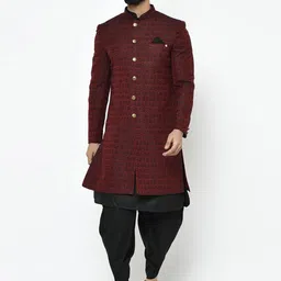 KISAH Men Floral Jacquard Cotton Sherwani with Dhoti Pants Set-image-97