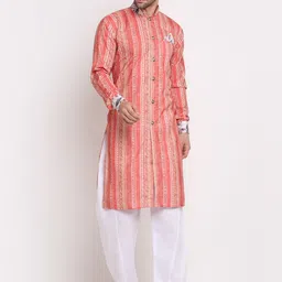 Benstoke Men Peach & White Printed Sherwani With Churidar Set-picture-27