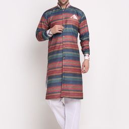 Benstoke Men Green & Blue Printed Sherwani-image-80