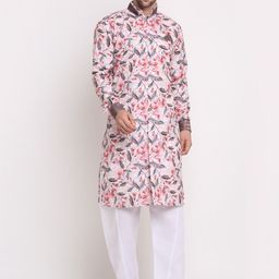 Benstoke Men Pink & Grey Printed Sherwani Set-33