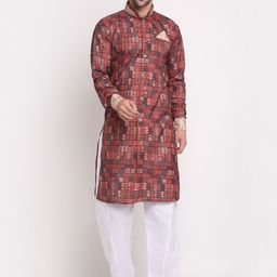 Benstoke Men Black & Red Printed Sherwani Set-32