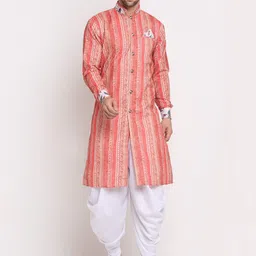 Benstoke Men Peach-Coloured & Beige Printed Sherwani Set-17